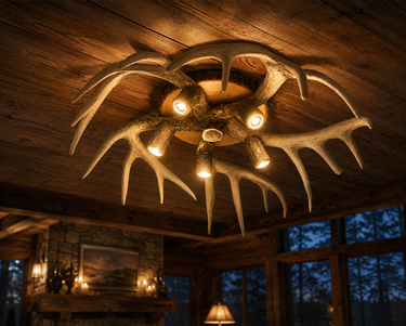 5 light Real Antler Ceiling Fixture " Cabin Fever"