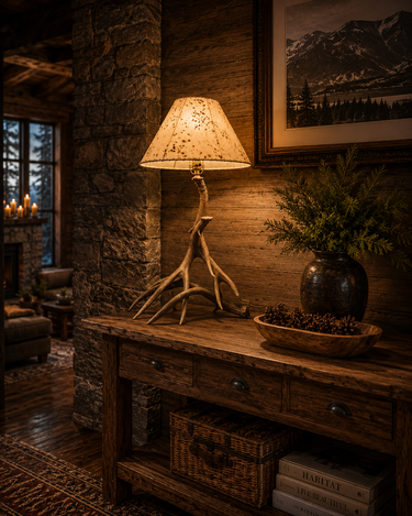 3 Antler Mule Deer Table Lamp