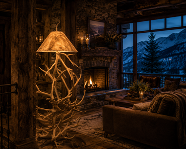 Caribou Antler Floor Lamp w/ Moose Antler Base