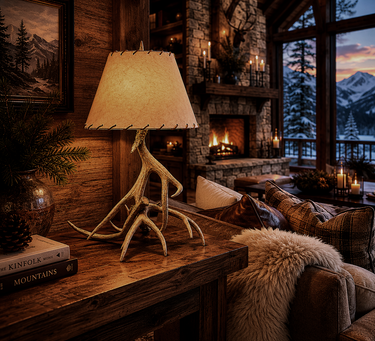 Three Antler Table Lamp Mule Deer
