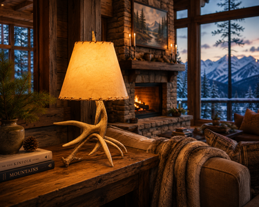 Two Antler Table Lamp with Harp