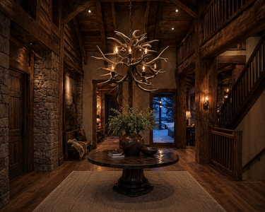 L Eight Light "Fireball" Mule Deer Antler Chandelier