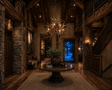 Six Light Mule Deer "Fireball" Antler Chandelier