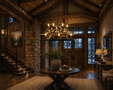 12 Light Mule Deer Wagon Wheel Antler Chandelier
