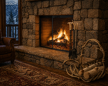 Mule Deer Fireplace Set & Log Basket